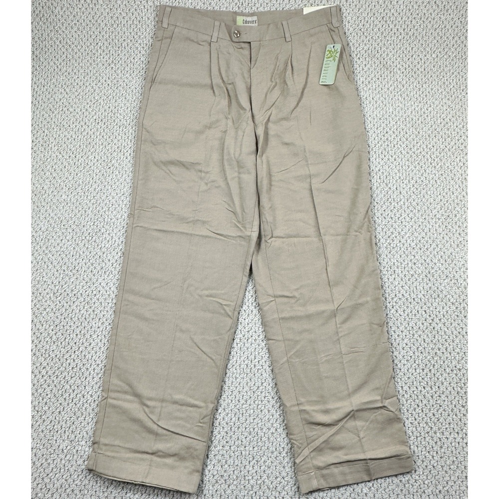 Cubavera Pants Mens 36x32 Khaki Tan Relaxed Straight Leg Casual Rayon Blend NEW